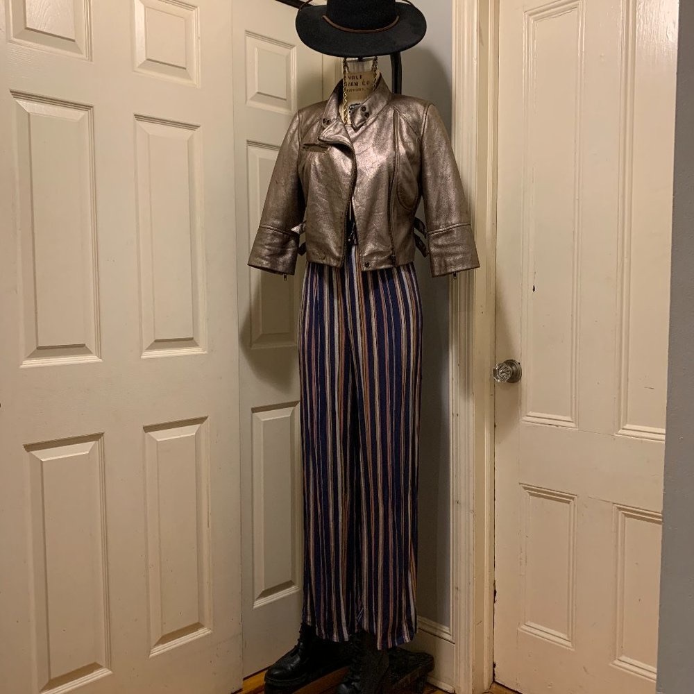 Metallic Faux Leather Biker Jacket